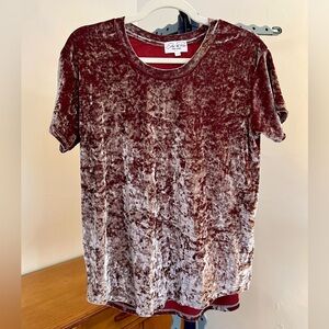 Feel The Piece by Terre Jacobs Crushed Velvet Short Sleeve Top – Wine Red, XS/S